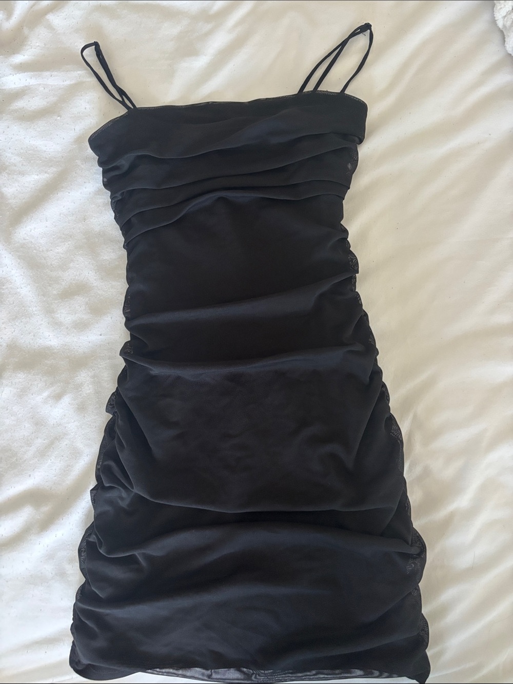 Garage Black Ruched Spaghetti-Strap Mini Dress